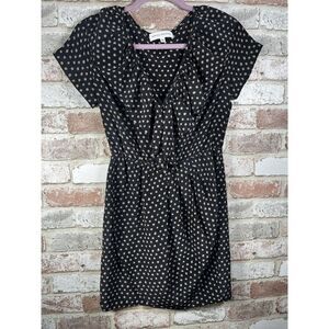 Amanda Uprichard Silk V-Neck Ruffle Mini Dress Black S‎ Polka Dot Elastic Waist